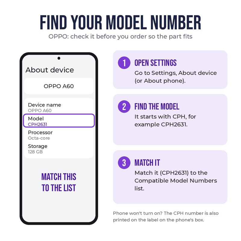 How to find your OPPO CPH model number in Settings, About device