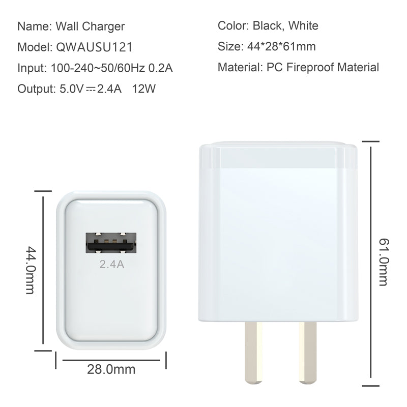 12W USB-A Wall Charger – 2.4A Fast Charge | SAA Approved AU/NZ Plug