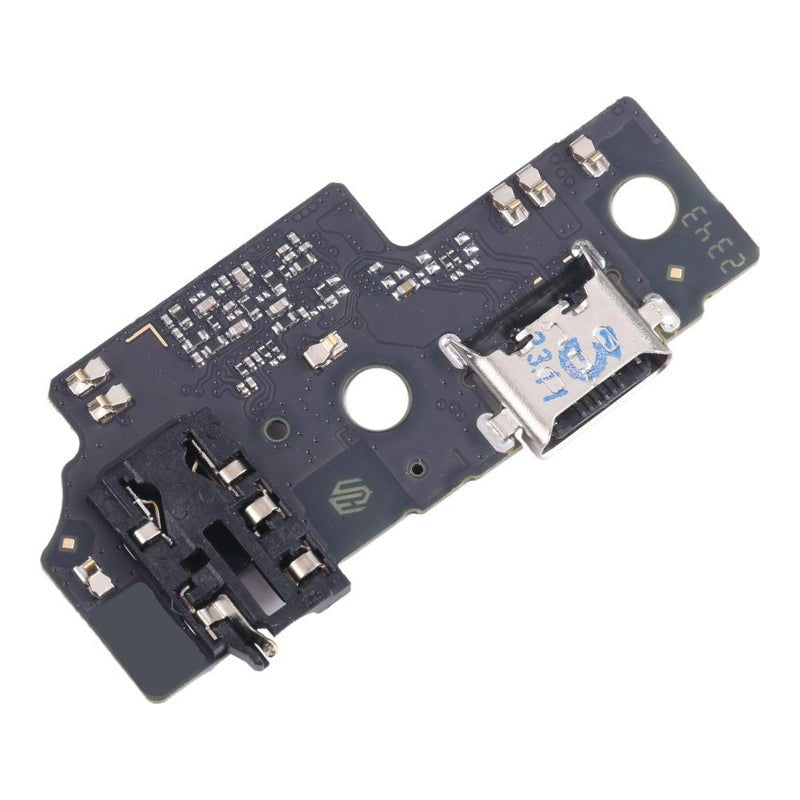 Reverse side of the Samsung Galaxy A05 charging port daughter board showing the USB-C port, headphone jack housing and printed circuitry.