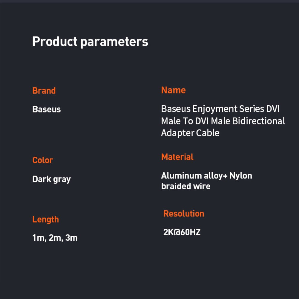 Baseus DVI to DVI HD 2K Male to Male 24+1 DVI-D Cable (2m)