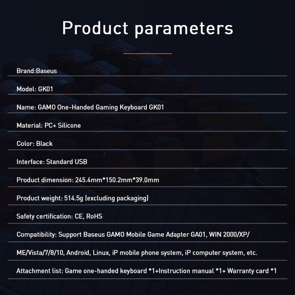 Baseus GAMO USB Corded One-Handed Blue Switch Gaming Keyboard with 35 programmable keys for PC and Mobile