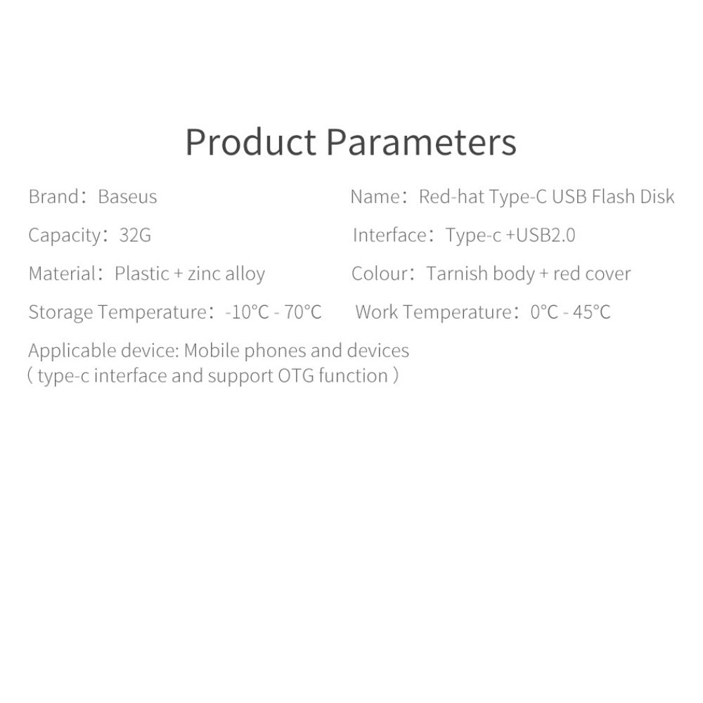 Baseus 32Gb OTG 480Mbps Red Hat Type C to USB Flash Disk Drive