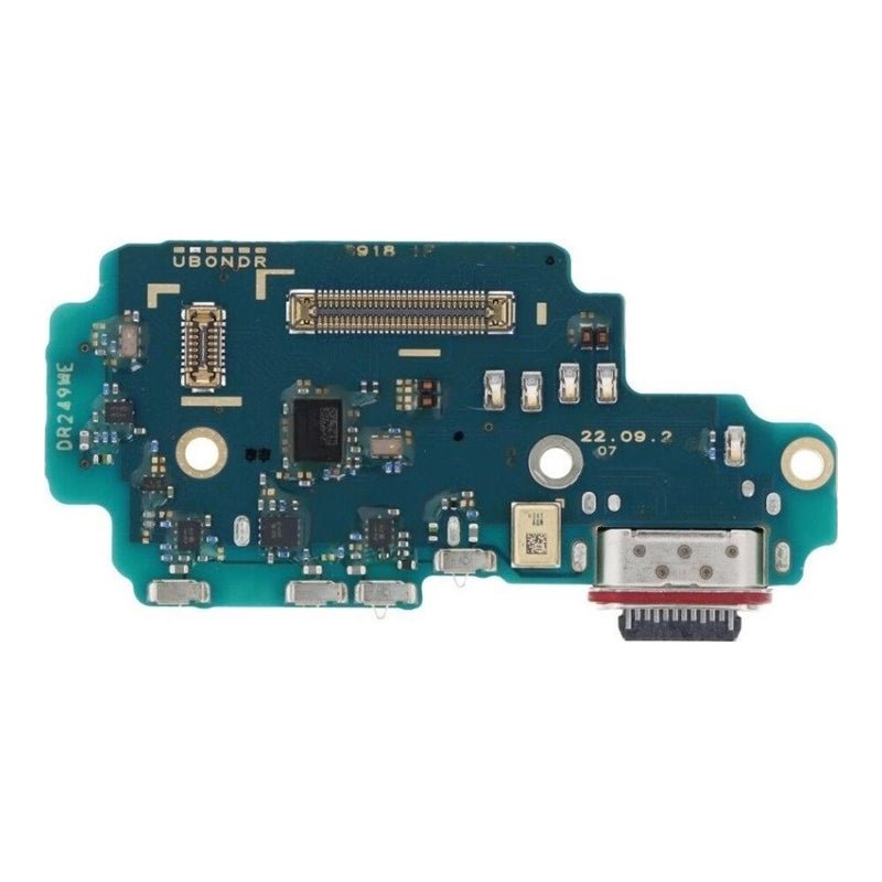 Rear side of the Samsung Galaxy S23 Ultra charging port board, showing the board-to-board connector, components and USB-C port.