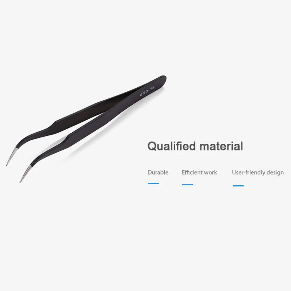 ESD Anti-Static Stainless Steel Curved Tweezers | ESD 15