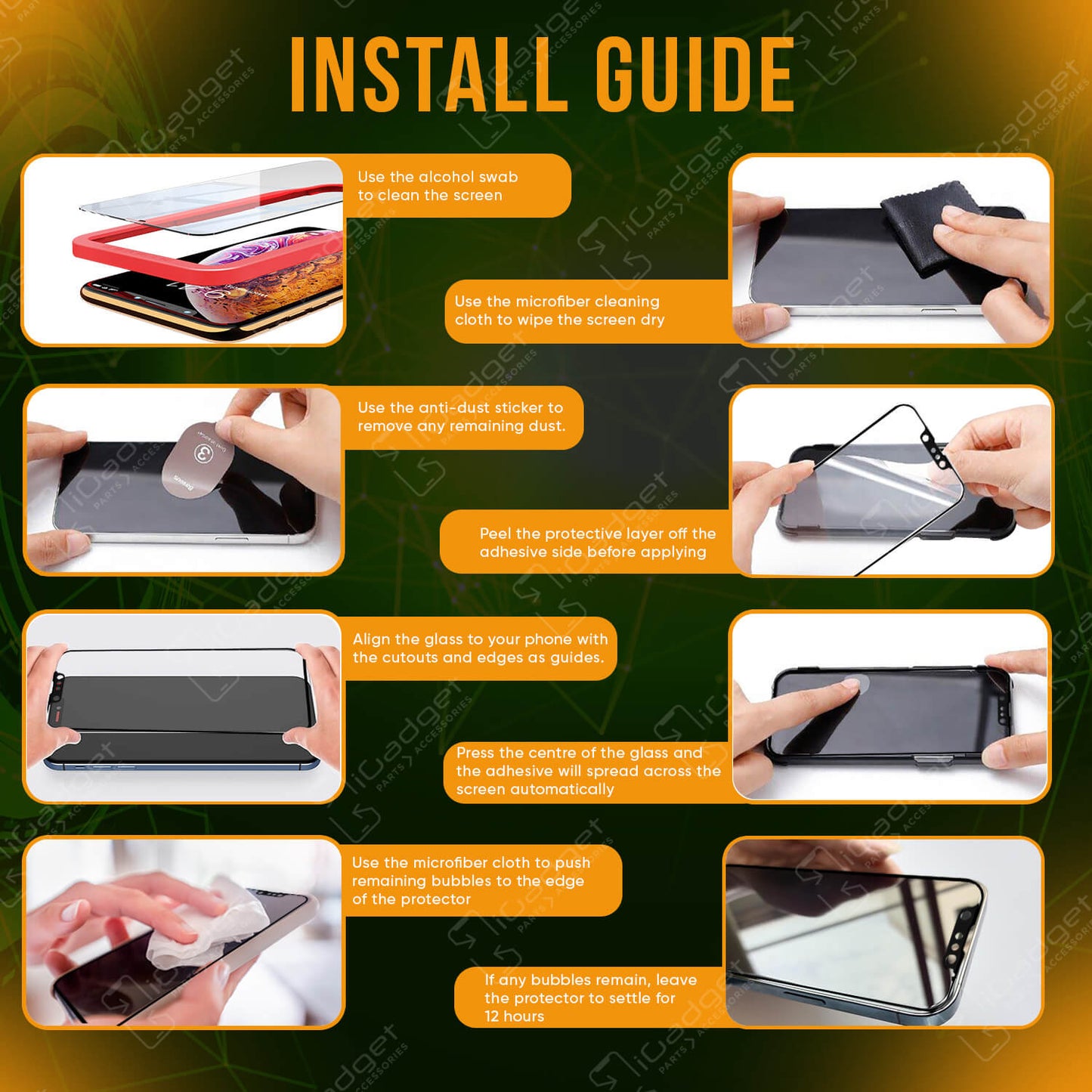 iGadget Full Coverage Screen Protector installation steps