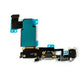 Reverse of the iPhone 6s Plus charging port flex, showing the teal shielding tape over the board with the headphone jack and microphone components visible along the lower edge.