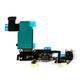Reverse of the iPhone 6s Plus charging port flex, showing the teal shielding tape, copper-coloured bonding strip and the dark Lightning connector seen from behind.
