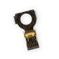 Underside of the iPhone 7 lightning connector ground spring, the dark brushed steel clip showing its gold plated contact pad and bent retaining tabs.
