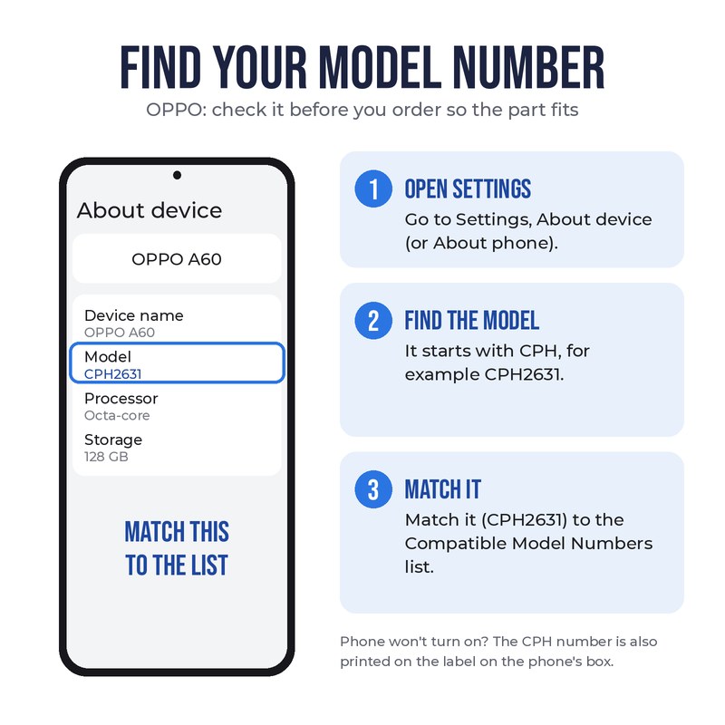 How to find your OPPO CPH model number in Settings, About device