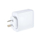 65W GaN dual port wall charger for laptops and phones, side view showing the NZ/AU plug pins and the compact white body