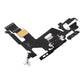 Angled view of the iPhone 11 charging port flex cable with a black Lightning port and its connectors