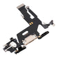 Angled view of the iPhone 11 charging port flex cable with a white Lightning port and its connectors
