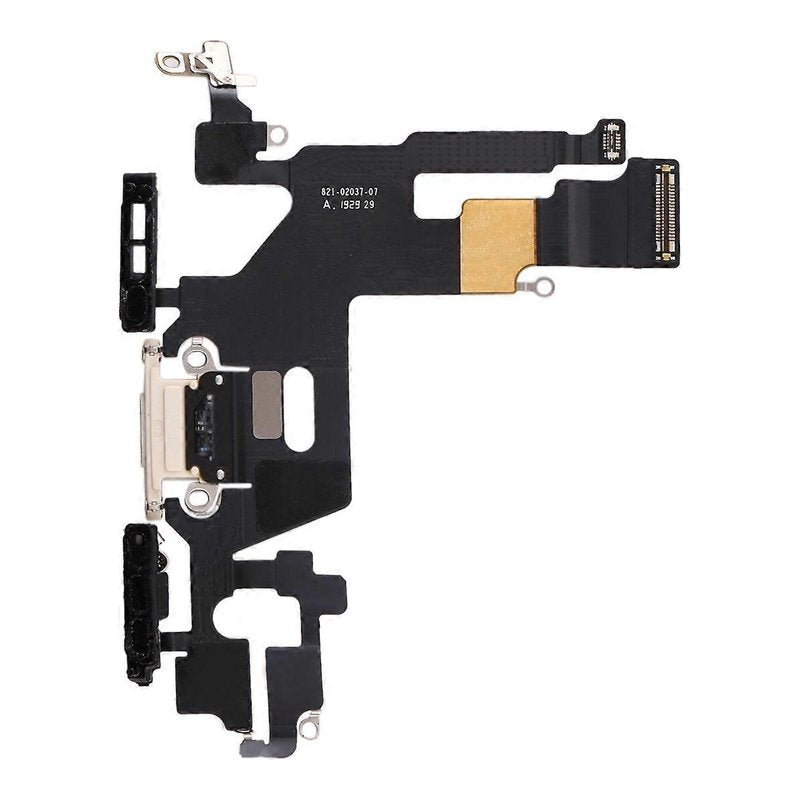 iPhone 11 charging port flex cable with a white Lightning port, front view of the port, microphone and flex