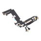 Angled view of the iPhone 12 mini charging port flex cable with a black Lightning port and its connectors