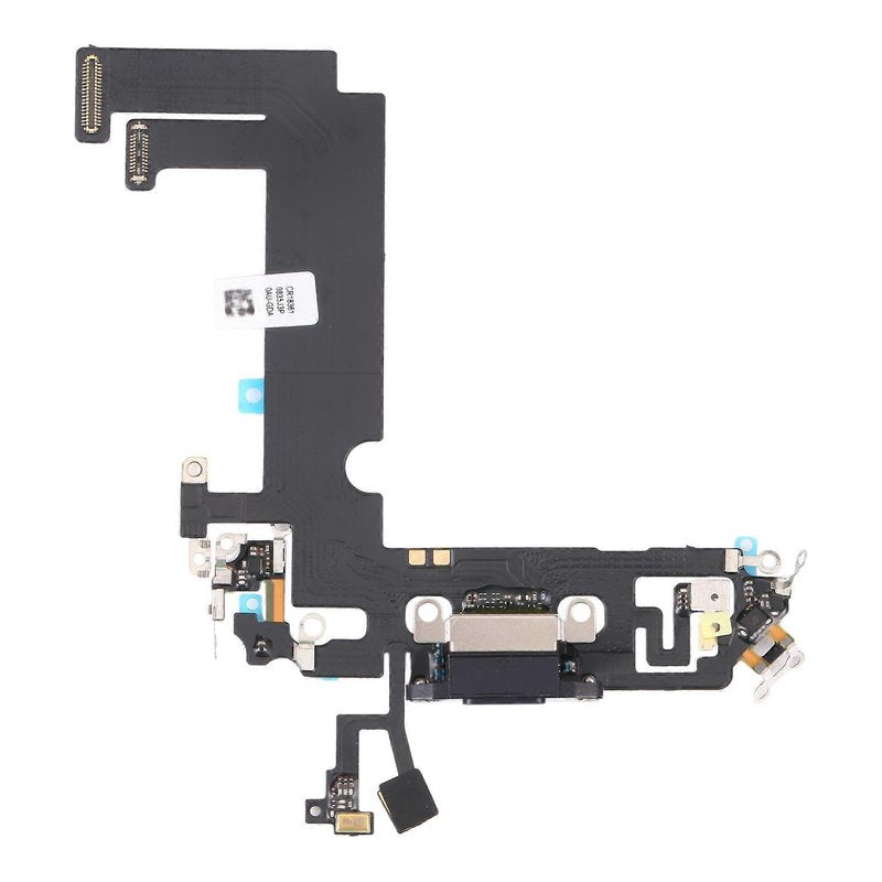 iPhone 12 mini charging port flex cable with a black Lightning port, front view of the port, microphone and flex