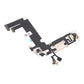 Angled view of the iPhone 12 mini charging port flex cable with a white Lightning port and its connectors