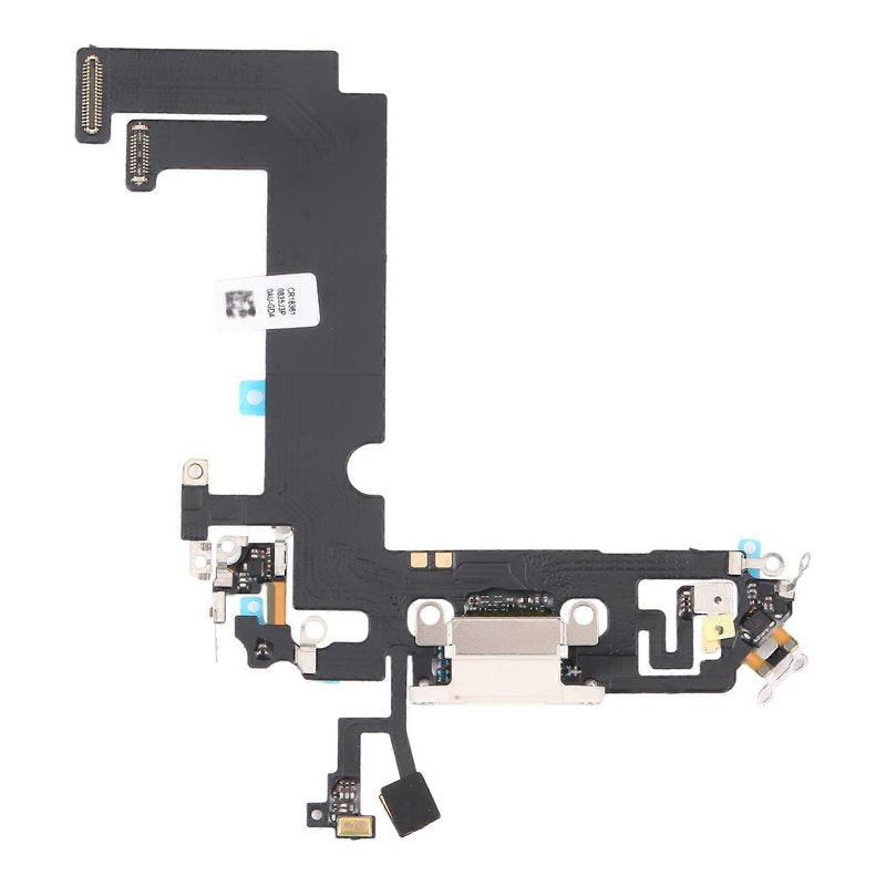 iPhone 12 mini charging port flex cable with a white Lightning port, front view of the port, microphone and flex