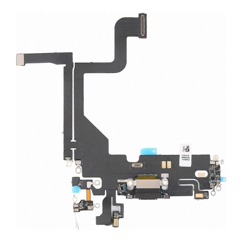 iPhone 13 Pro charging port flex cable with a black Lightning port, front view of the port, microphone and flex