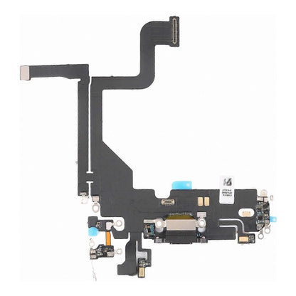 iPhone 13 Pro charging port flex cable with a black Lightning port, front view of the port, microphone and flex