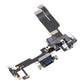 Angled view of the iPhone 14 charging port flex cable with a dark Lightning port and its connectors