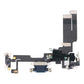 iPhone 14 charging port flex cable with a dark Lightning port, front view of the port, microphone and flex