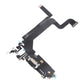 Angled view of the iPhone 14 Pro Max charging port flex cable with a black Lightning port and its connectors