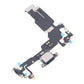 Angled view of the iPhone 15 charging port flex cable with a black USB-C port and its connectors