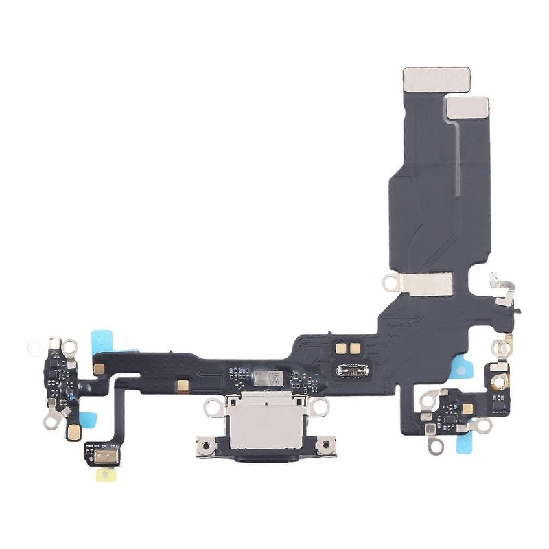 iPhone 15 charging port flex cable with a black USB-C port, front view of the port, microphone and flex