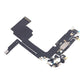Angled view of the iPhone 15 Pro charging port flex cable with a black USB-C port and its connectors