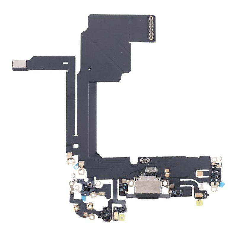 iPhone 15 Pro charging port flex cable with a black USB-C port, front view of the port, microphone and flex
