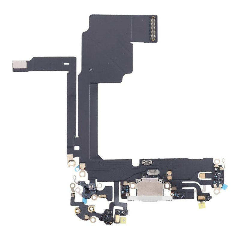 iPhone 15 Pro charging port flex cable with a white USB-C port, front view of the port, microphone and flex
