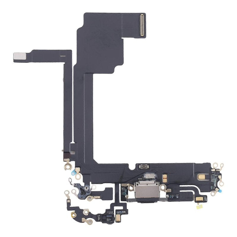 iPhone 15 Pro Max charging port flex cable with a black USB-C port, front view of the port, microphone and flex