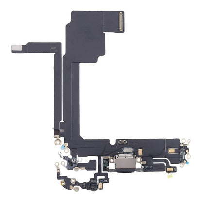 iPhone 15 Pro Max charging port flex cable with a black USB-C port, front view of the port, microphone and flex