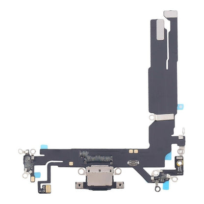 iPhone 16 charging port flex cable with a black USB-C port, front view of the port, microphone and flex