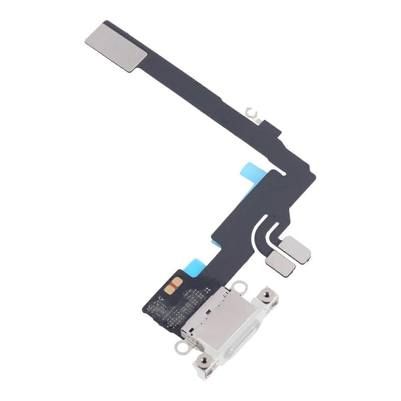 Angled view of the iPhone 16 Pro charging port flex cable with a white USB-C port and its connectors