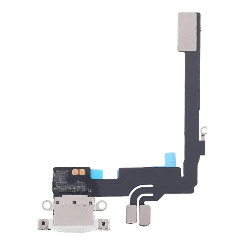 iPhone 16 Pro charging port flex cable with a white USB-C port, front view of the port, microphone and flex