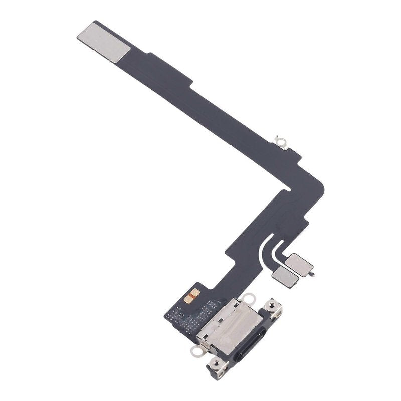 Angled view of the iPhone 16 Pro Max charging port flex cable with a black USB-C port and its connectors