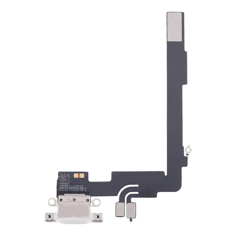 iPhone 16 Pro Max charging port flex cable with a white USB-C port, front view of the port, microphone and flex