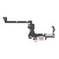 iPhone 17 Pro charging port flex cable with a silver USB-C port, front view of the port, microphone and flex