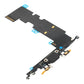 Angled view of the iPhone 8 Plus charging port flex cable with a black Lightning port and its connectors