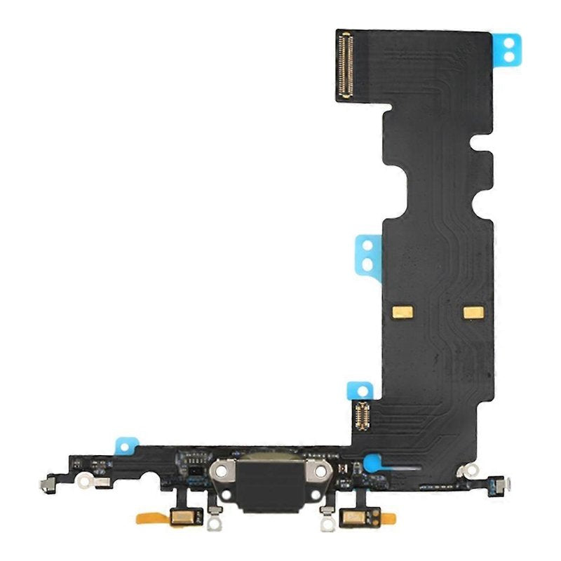iPhone 8 Plus charging port flex cable with a black Lightning port, front view of the port, microphone and flex