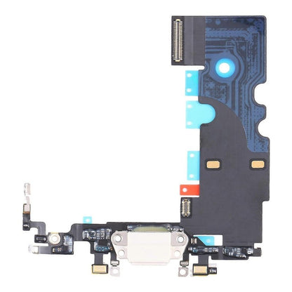 iPhone SE 2022 charging port flex cable with a white Lightning port, front view of the port, microphone and flex