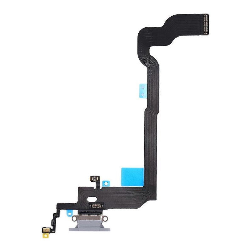 iPhone X charging port flex cable with a white Lightning port, front view of the port, microphone and flex