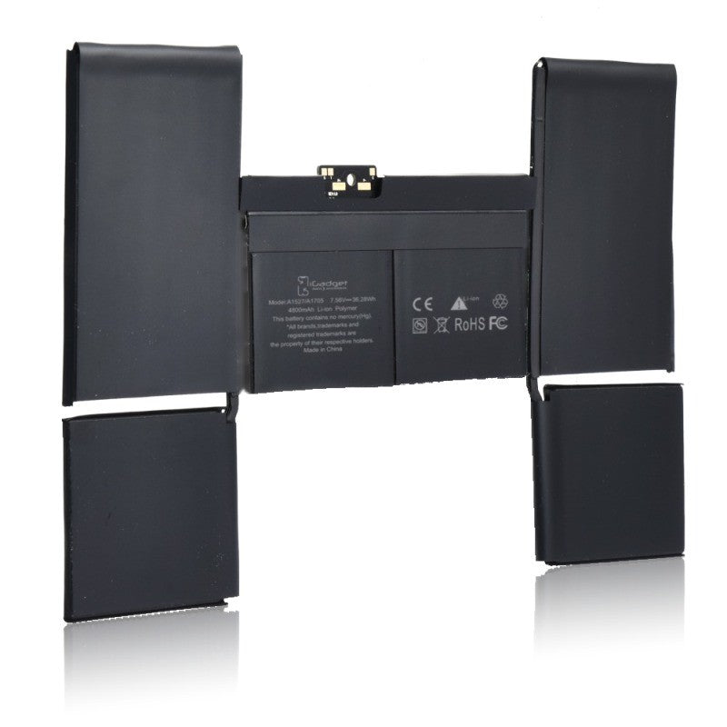 Label side of the MacBook Retina 12 inch A1534 replacement battery, battery model A1527, printed with the iGadget label and CE, FC and RoHS marks on the cells
