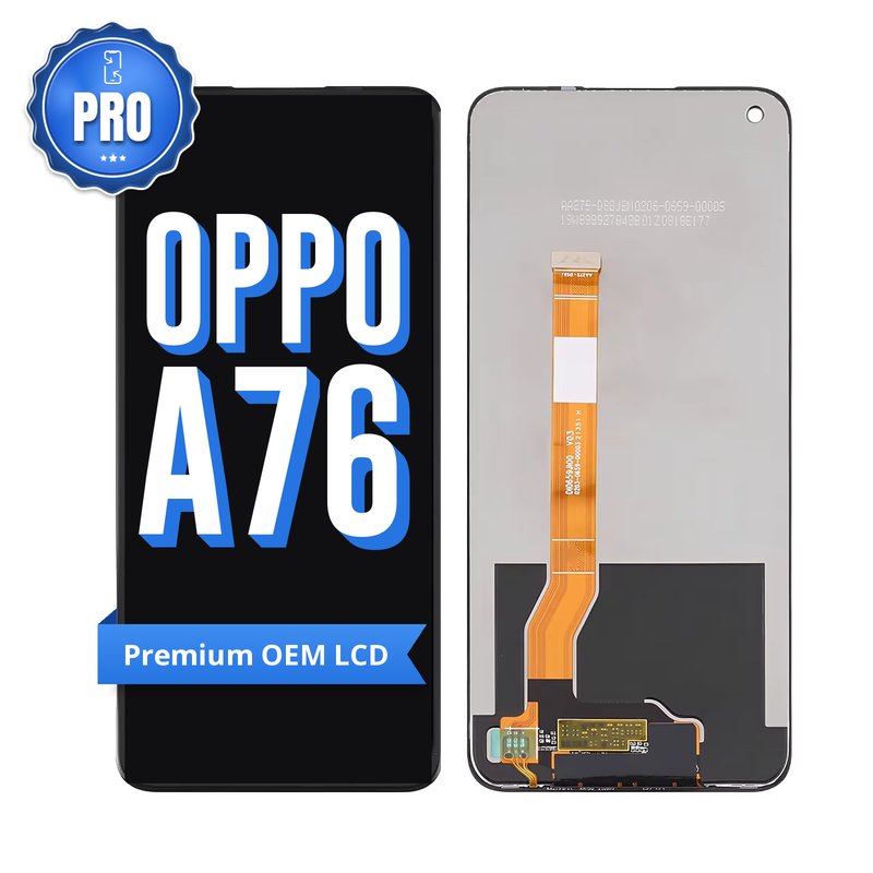 OPPO A76 and A36 premium OEM LCD screen replacement, showing the front and the back of the screen