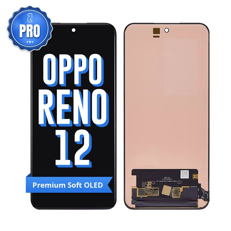OPPO Reno 12 premium soft OLED screen replacement, showing the front and the back of the screen