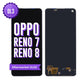 OPPO Reno 7 and Reno 8 OL3 aftermarket OLED screen replacement, showing the front and the back of the screen