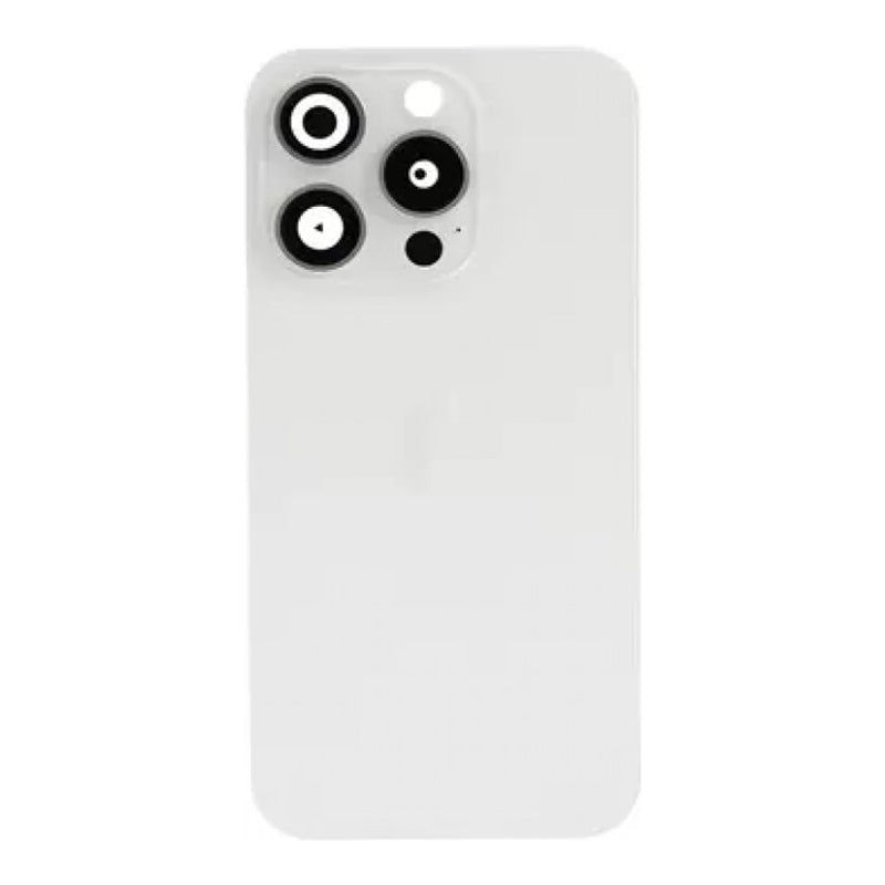 A white glass replacement back cover for a high-end smartphone featuring three circular camera lens cutouts and flash opening.