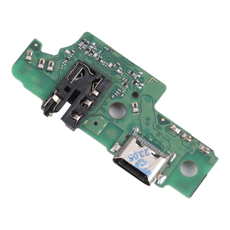 Samsung Galaxy A14 5G Dimensity charging port board for the SM-A146P and A146U, with USB-C port and headphone jack, second angled view on a white background