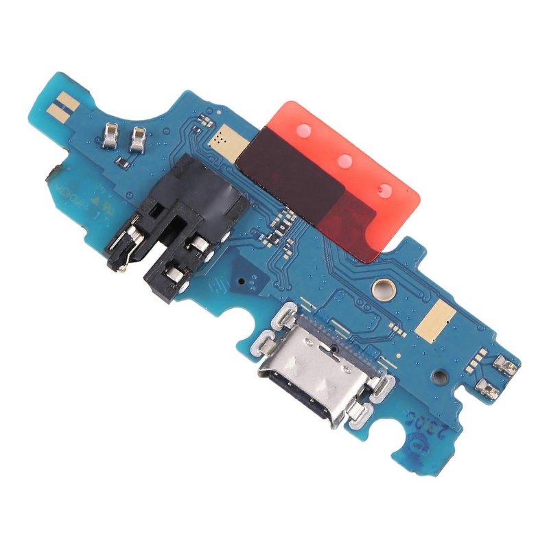 Samsung Galaxy A14 4G charging port board for the SM-A145F, with USB-C port and headphone jack, second angled view on a white background